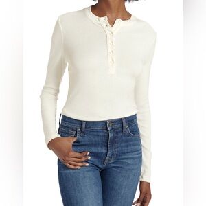 Splendid Women's Off White Long Sleeve Henley Top Medium Like New